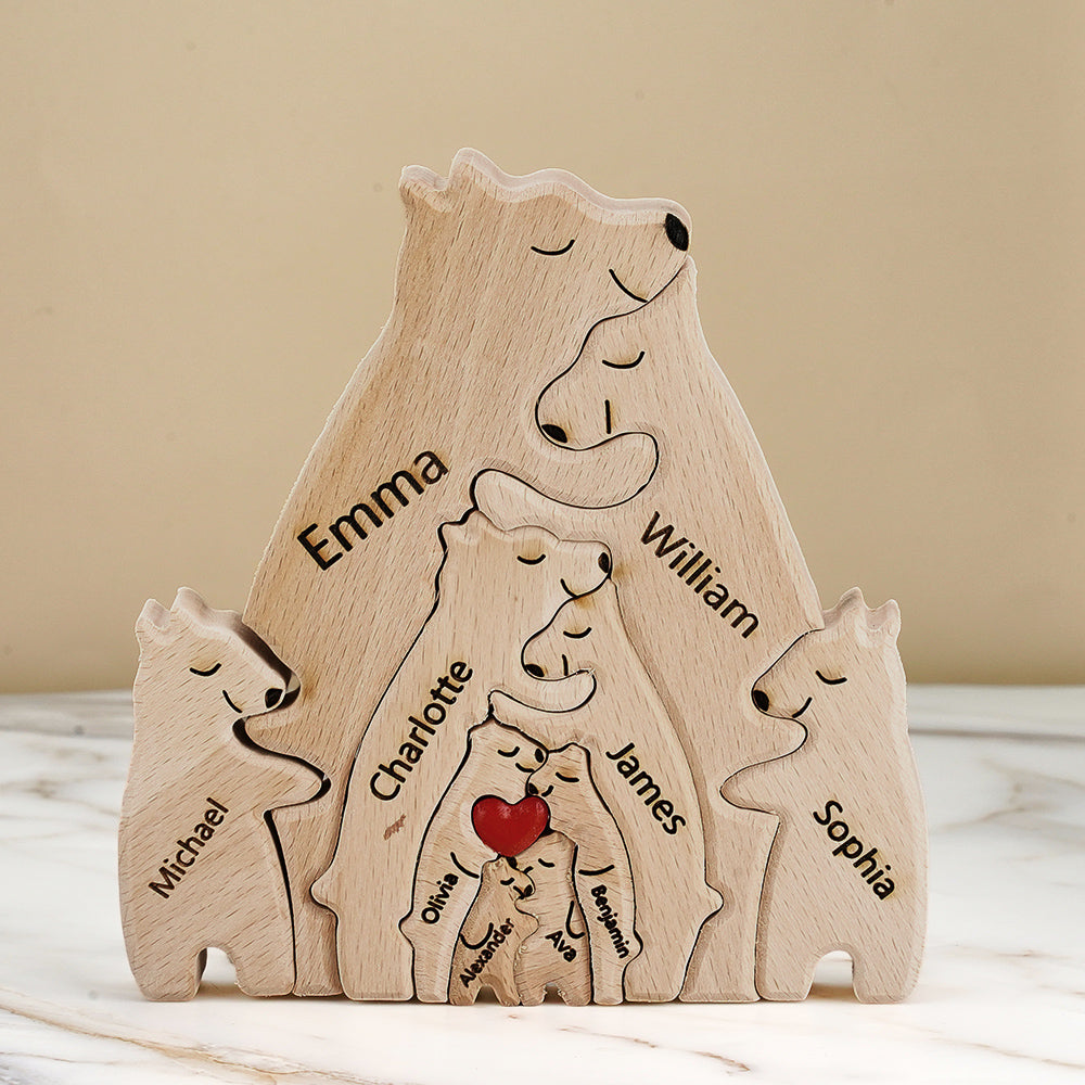 Famiglia di Orsi in Legno Personalizzata con Nomi