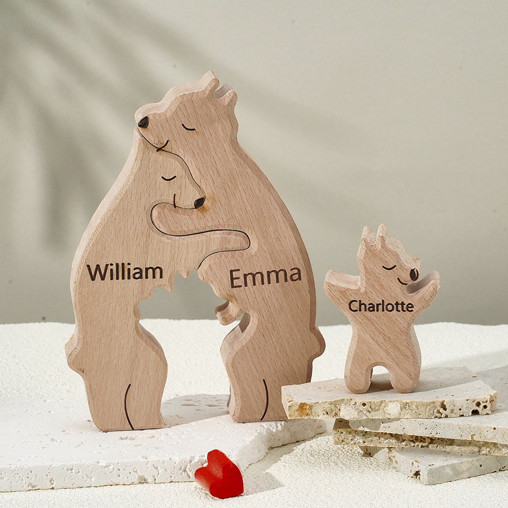 Famiglia di Orsi in Legno Personalizzata con Nomi