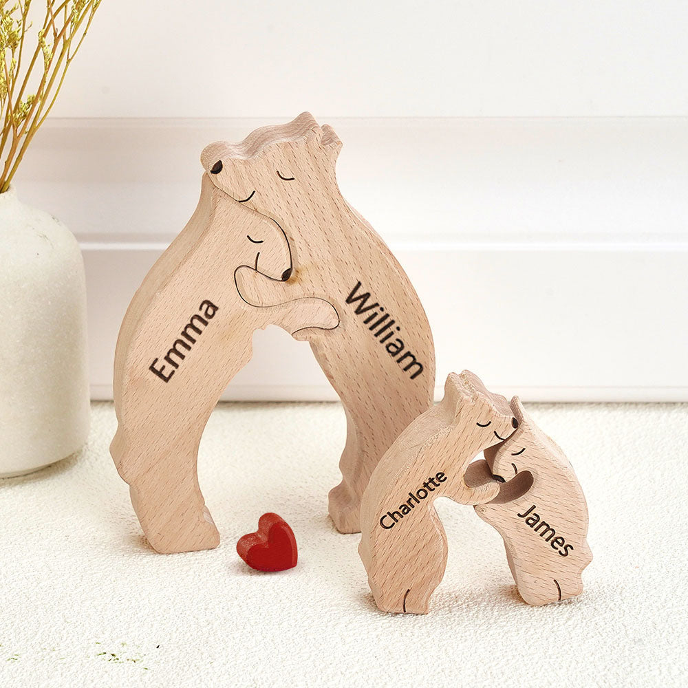 Famiglia di Orsi in Legno Personalizzata con Nomi