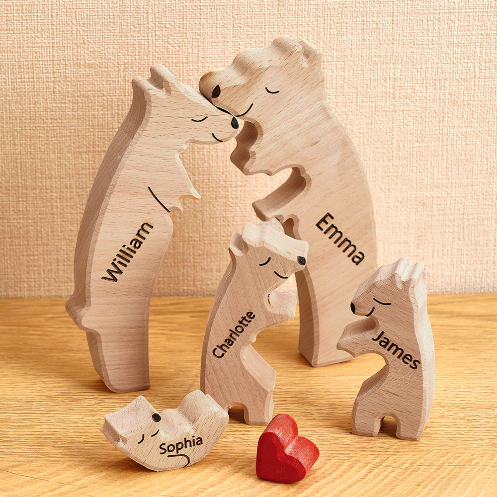 Famiglia di Orsi in Legno Personalizzata con Nomi