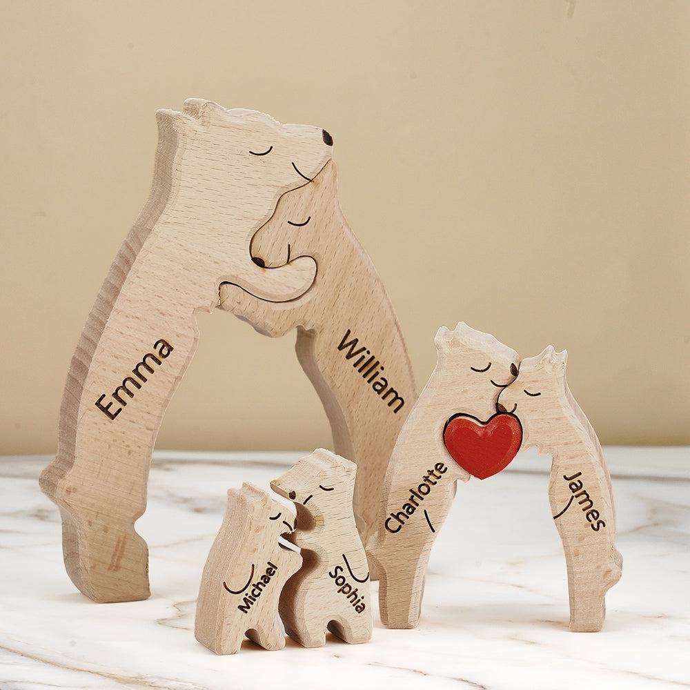 Famiglia di Orsi in Legno Personalizzata con Nomi