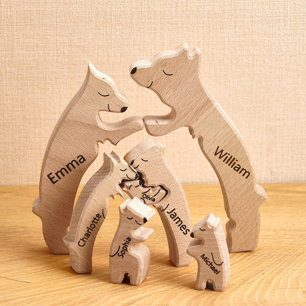 Famiglia di Orsi in Legno Personalizzata con Nomi