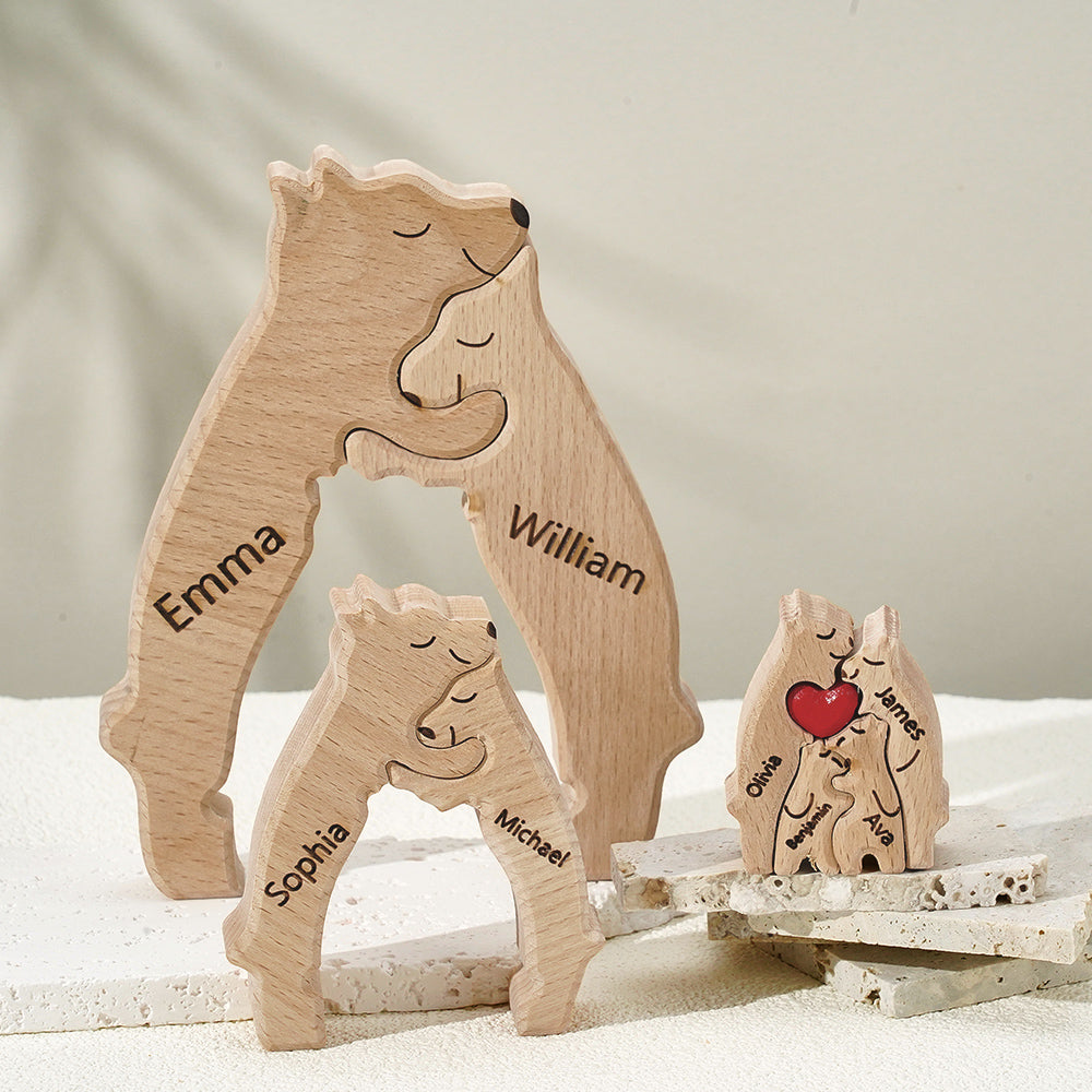 Famiglia di Orsi in Legno Personalizzata con Nomi