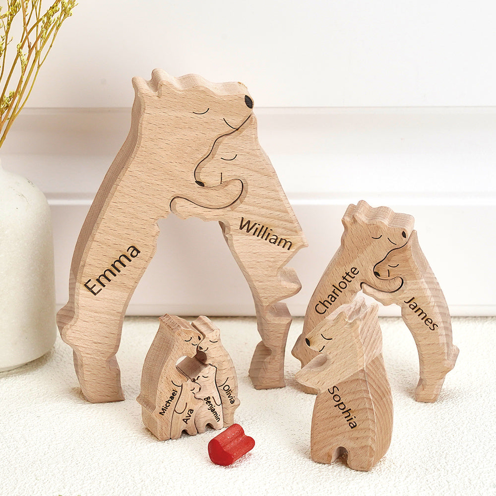 Famiglia di Orsi in Legno Personalizzata con Nomi